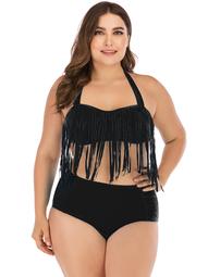 SAYFUT Women's Tassel Padded Fringe Bikini Two Piece Set Plus Size Swimwear Swimsuit Bathing Suit