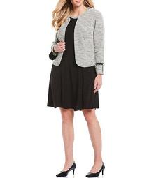 Plus Size Pearl Cuff Trim Tweed Jacket Dress