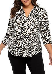 Plus Size Roll Tab Printed Top