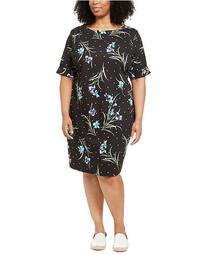 Plus Size Printed Elbow-Sleeve Dress, Created for Macy's