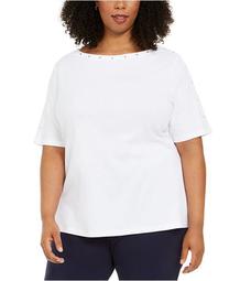 Plus Size Studded Elbow-Sleeve Top, Created for Macy's