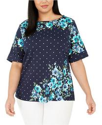 Plus Size Printed Elbow-Sleeve Top, Created for Macy's