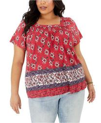 Plus Size Printed Square-Neck Top, Created for Macy's