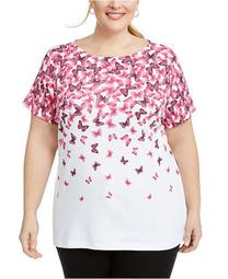 Plus Size Butterfly-Print Top, Created for Macy's