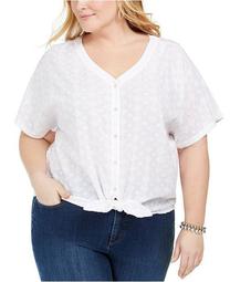 Plus Size Cotton Tie-Front Top, Created for Macy's