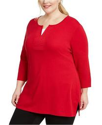 Plus Size Layered-Look Split-Neck Top, Created for Macy's