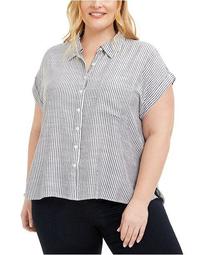 Plus Size Striped Camp Shirt, Created for Macy's