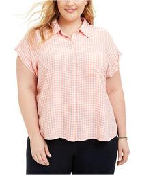 Plus Size Gingham Camp Shirt, Created for Macy's