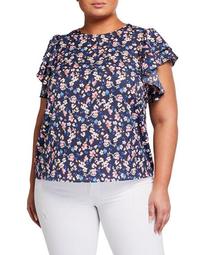 Plus Size Floral Print Ruffle-Sleeve Blouse