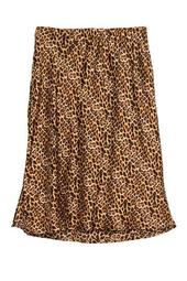 Leopard Print Pull On Side Slit Midi Skirt (Plus Size)
