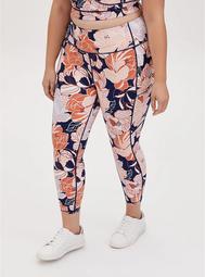 Navy & Peach Floral Crop Wicking Active Legging with Pockets
