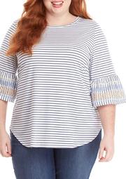 Plus Size Sea and Sand 3/4 Flounce Puff Sleeve Top