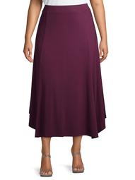 Terra & Sky Women's Plus Size Solid Pull on Midi Skirt