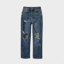 Women's High-Rise Distressed Straight Jeans - Wild Fable™ (Regular & Plus) Medium Wash 