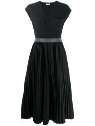 pleated-skirt V-neck dress