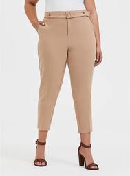 Belted Straight Leg Trouser Pant - Stretch Woven Beige