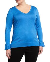 Plus Size Solid V-Neck Sweater