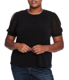 Plus Size Puffed Sleeve Mixed Media Knit Top