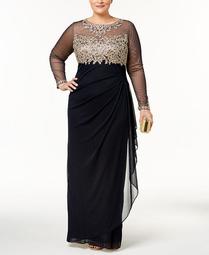 Plus Size Embroidered Illusion Gown