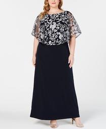 Plus Size Embroidered Capelet Gown
