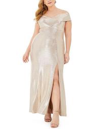 Plus Size Metallic Off-The-Shoulder Gown