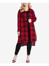 JESSICA SIMPSON Womens Red Plaid Long Sleeve Open Cardigan Top Plus  Size: 1X