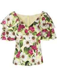 rose-print short-sleeved blouse
