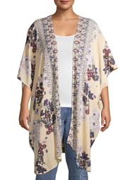 Romantic Gypsy Women's Plus Size Wide Elbow Sleeve Mixed Print Kimono