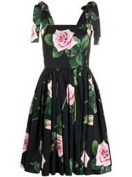 rose-print flared dress