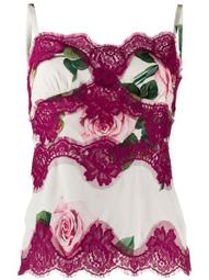 rose print lace panelled top