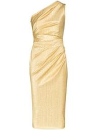 one-shoulder metallic silk-blend midi dress