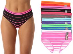 Just Intimates Seamless Striped Panties with Ribbed Detail (6 Pack)