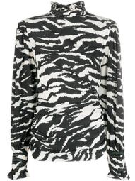 zebra-print high-neck blouse