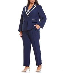 Plus Size Contrast Trim 2-Piece Crepe Pant Suit