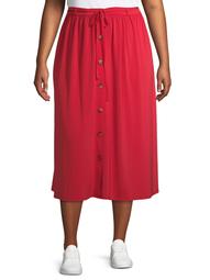 Terra & Sky Women's Plus Size Button Front Maxi Skirt