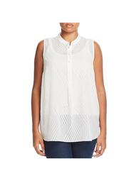 Vince Camuto Womens Plus Sheer 3/4 Button-Down Tank Top