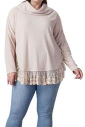 Lace Hem Cowl Neck Sweater (Plus Size)