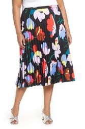 Pleated Leopard Print Midi Skirt (Plus Size)