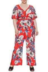 Tropical Print Jumpsuit (Plus Size)