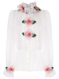 rose appliqué organza shirt