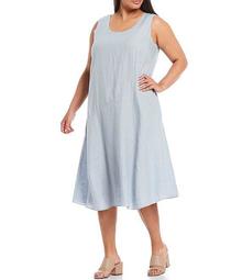 Plus Size Organic Handkerchief Linen Scoop Neck Calf Length Dress