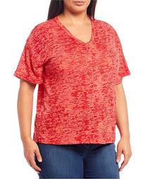 Plus Size Red Star Short Sleeve V-Neck Tee