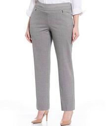 Plus Size the PARK AVE fit Pull-On Straight Leg Plaid Two-Way Stretch Pants