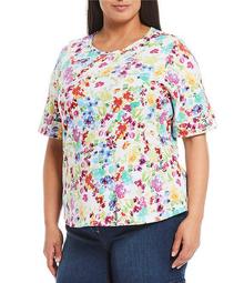 Plus Size Floral Short Sleeve Crew Neck Tee
