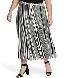 Plus Size Striped Belted Midi Skirt