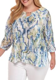 Plus Size 3/4 Sleeve Watercolor Top