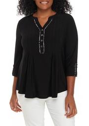 Plus Size Henley Piped Top
