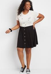 Plus Size Black Button Front Skirt