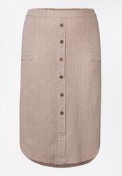 Plus Size Linen Button Front Midi Skirt