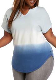 Plus Size Short Sleeve Dip Dye Shirt